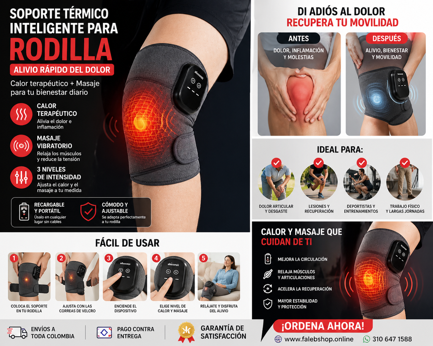 Rodillera Masajeador Calentador 3 Nivels